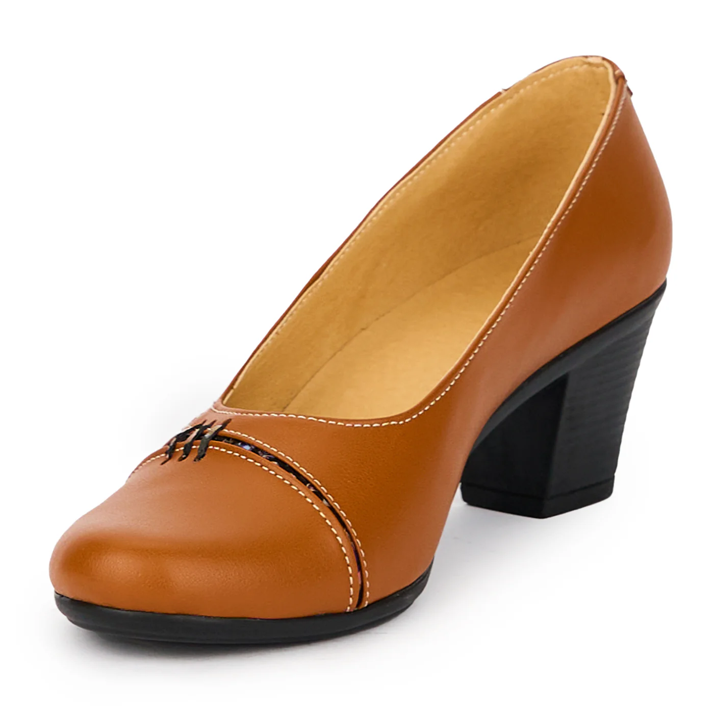 Pantofi dama din piele naturala maro cu toc 6 cm 15329 - Image 3