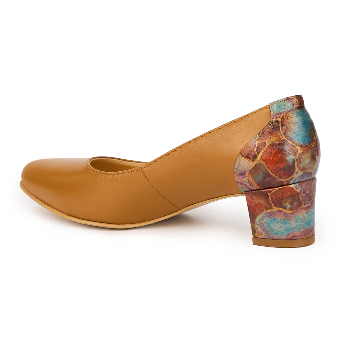 Pantofi dama din piele naturala maro cu toc gros 4.5 cm 15356 - Image 2