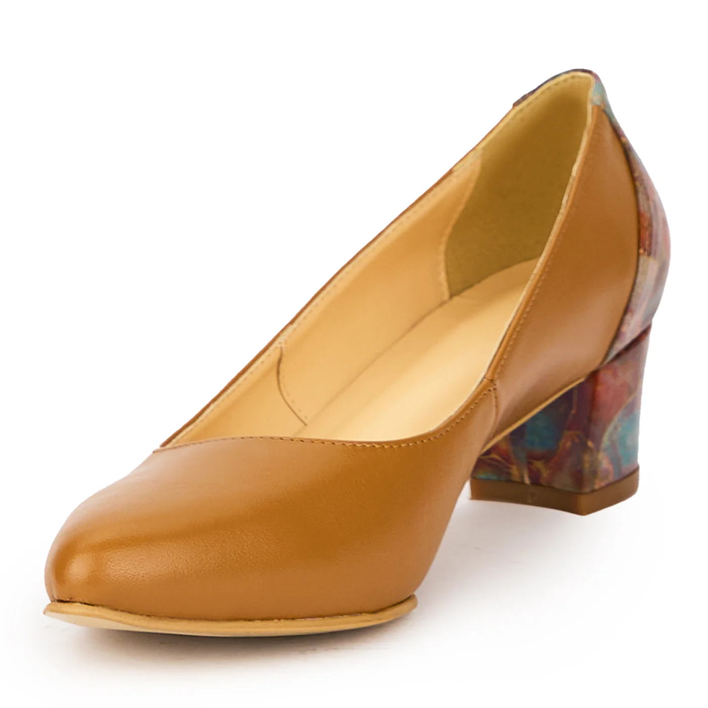 Pantofi dama din piele naturala maro cu toc gros 4.5 cm 15356 - Image 3
