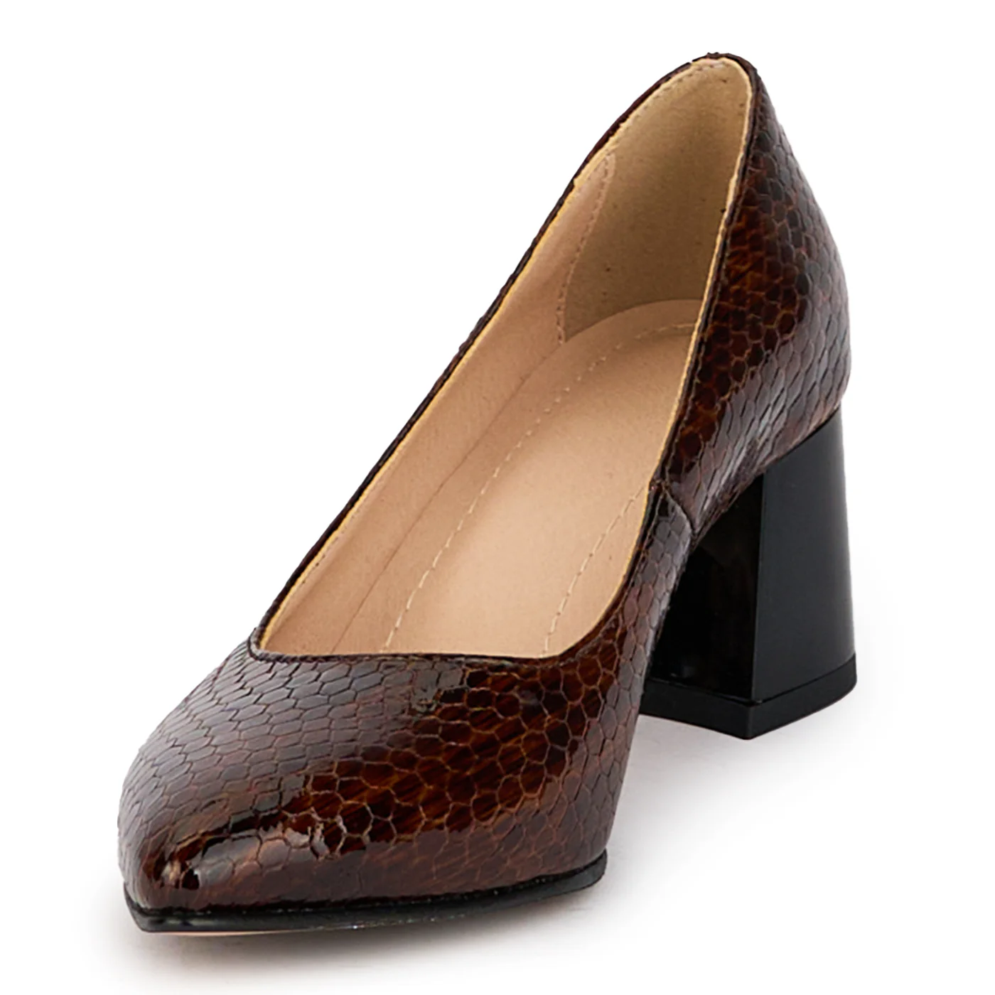 Pantofi dama din piele naturala maro cu toc gros 5.5 cm 18278 - Image 3