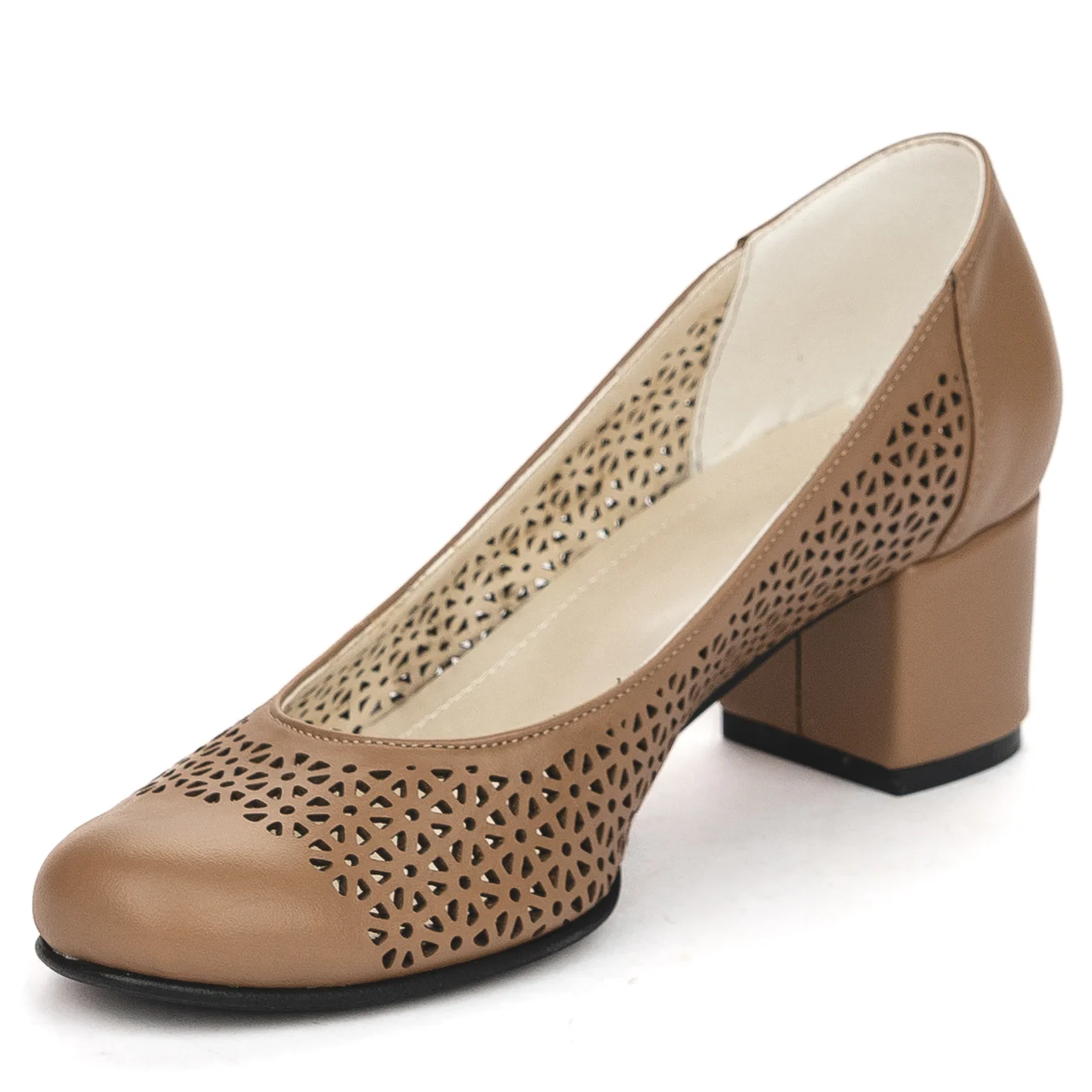 Pantofi dama din piele naturala maro cu toc gros 5 cm 13818 - Image 3