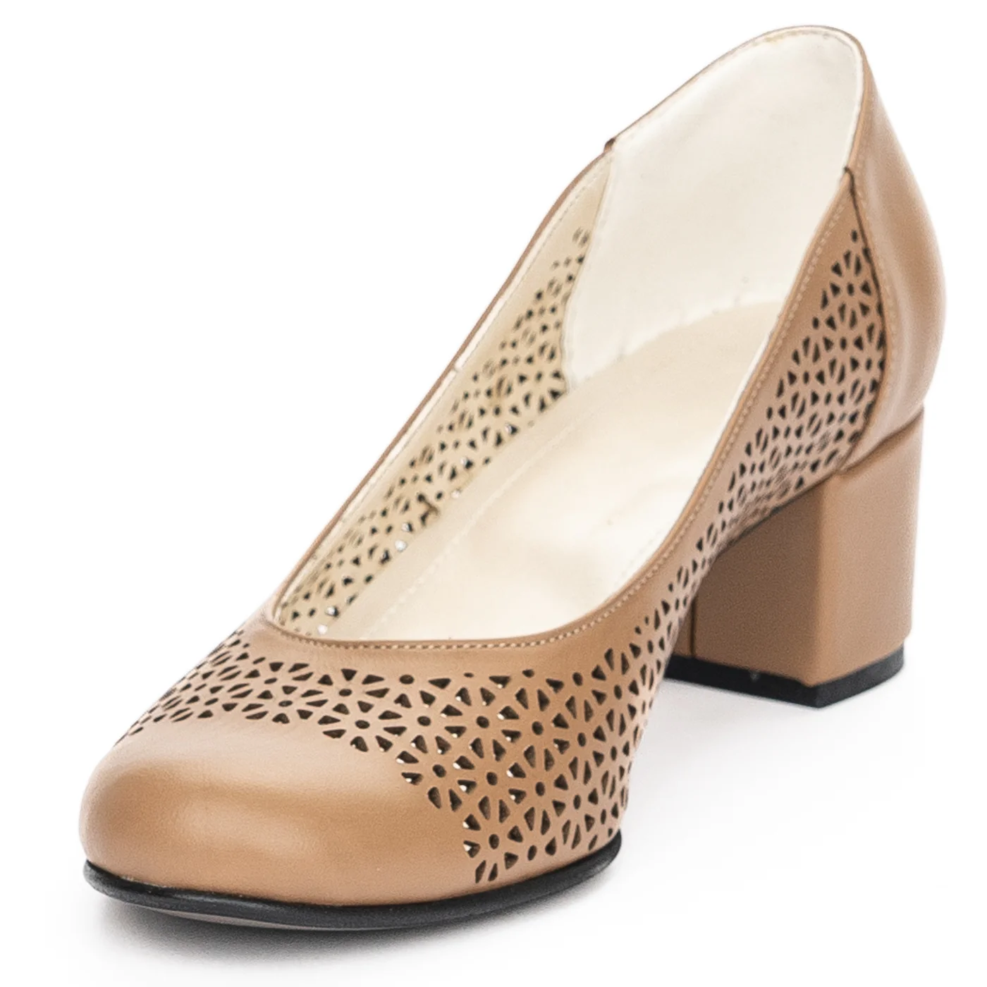 Pantofi dama din piele naturala maro cu toc gros 5 cm 13955 - Image 3
