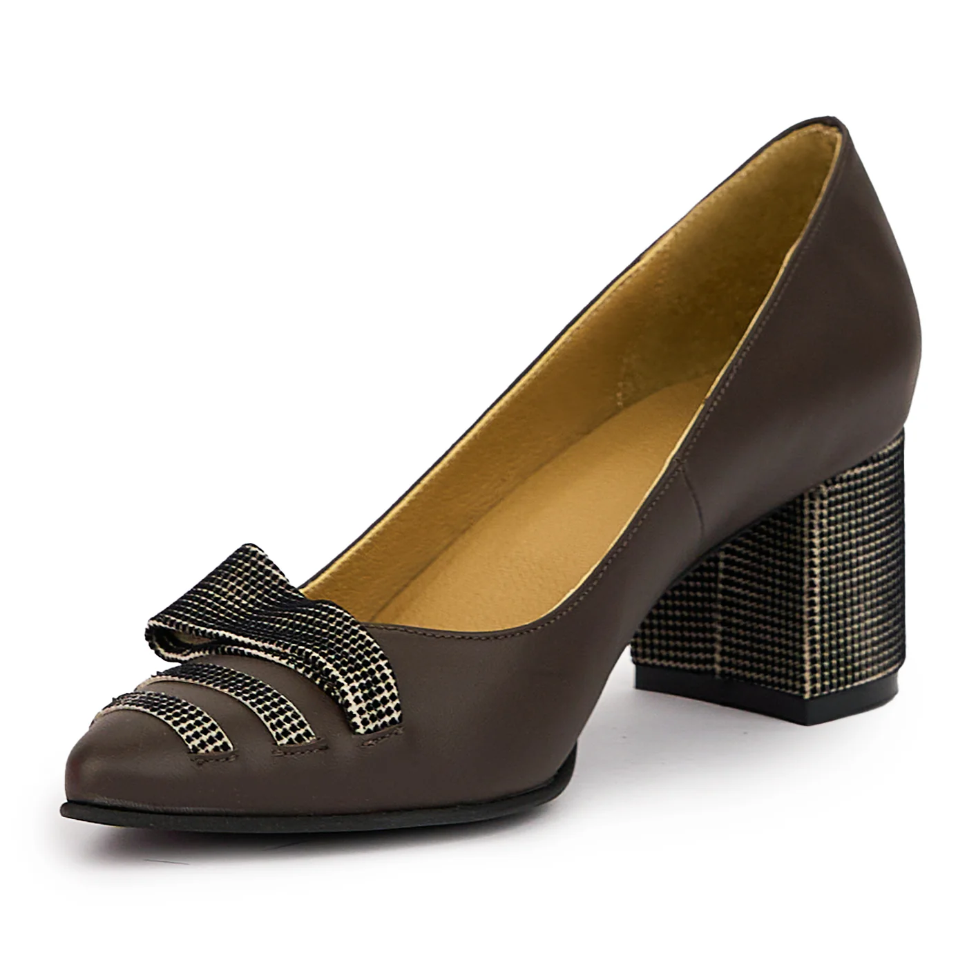 Pantofi dama din piele naturala maro cu toc gros 6 cm 14389 - Image 3