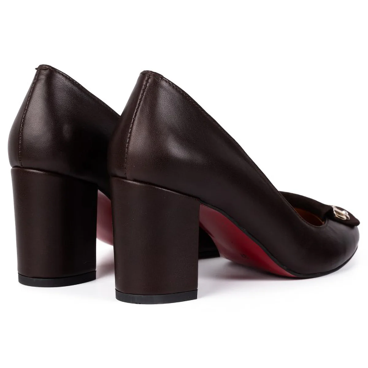 Pantofi dama din piele naturala maro cu toc gros 6 cm 15722 - Image 2