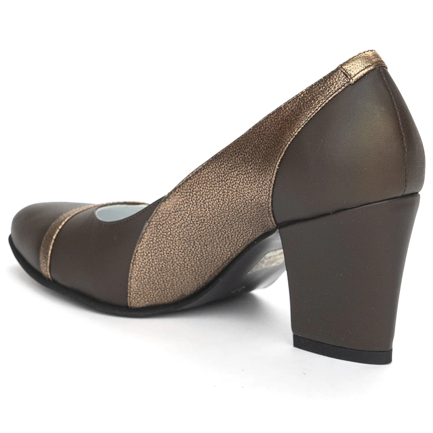Pantofi dama din piele naturala maro cu toc gros 7.5 cm 13897 - Image 2
