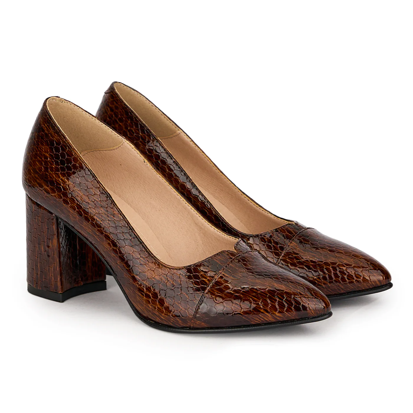 Pantofi dama din piele naturala maro cu toc gros 7.5 cm 18775 - Image 4