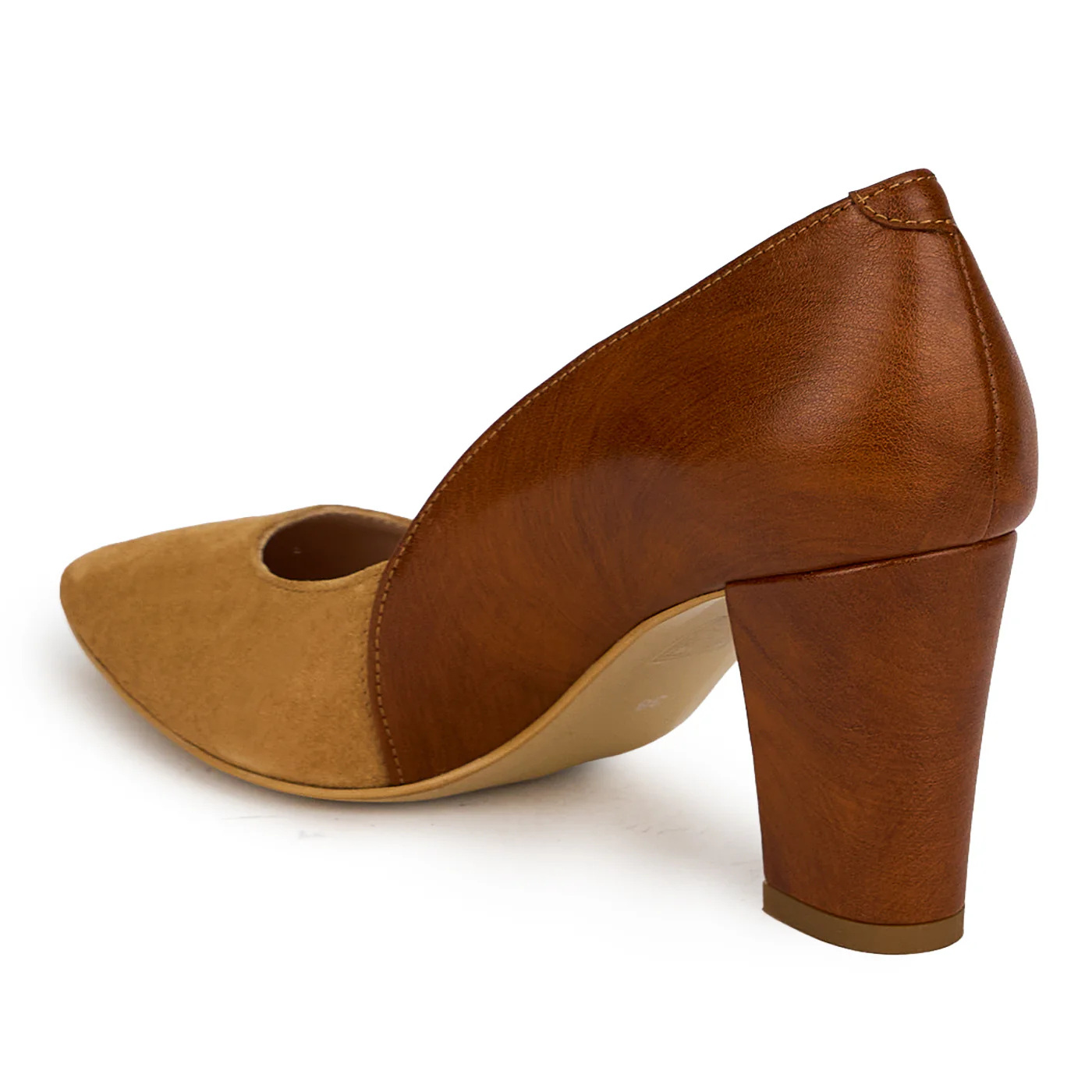 Pantofi dama din piele naturala maro cu toc gros 7.5 cm 19810 - Image 2