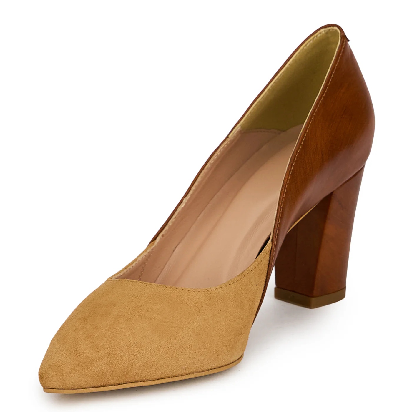 Pantofi dama din piele naturala maro cu toc gros 7.5 cm 19810 - Image 3