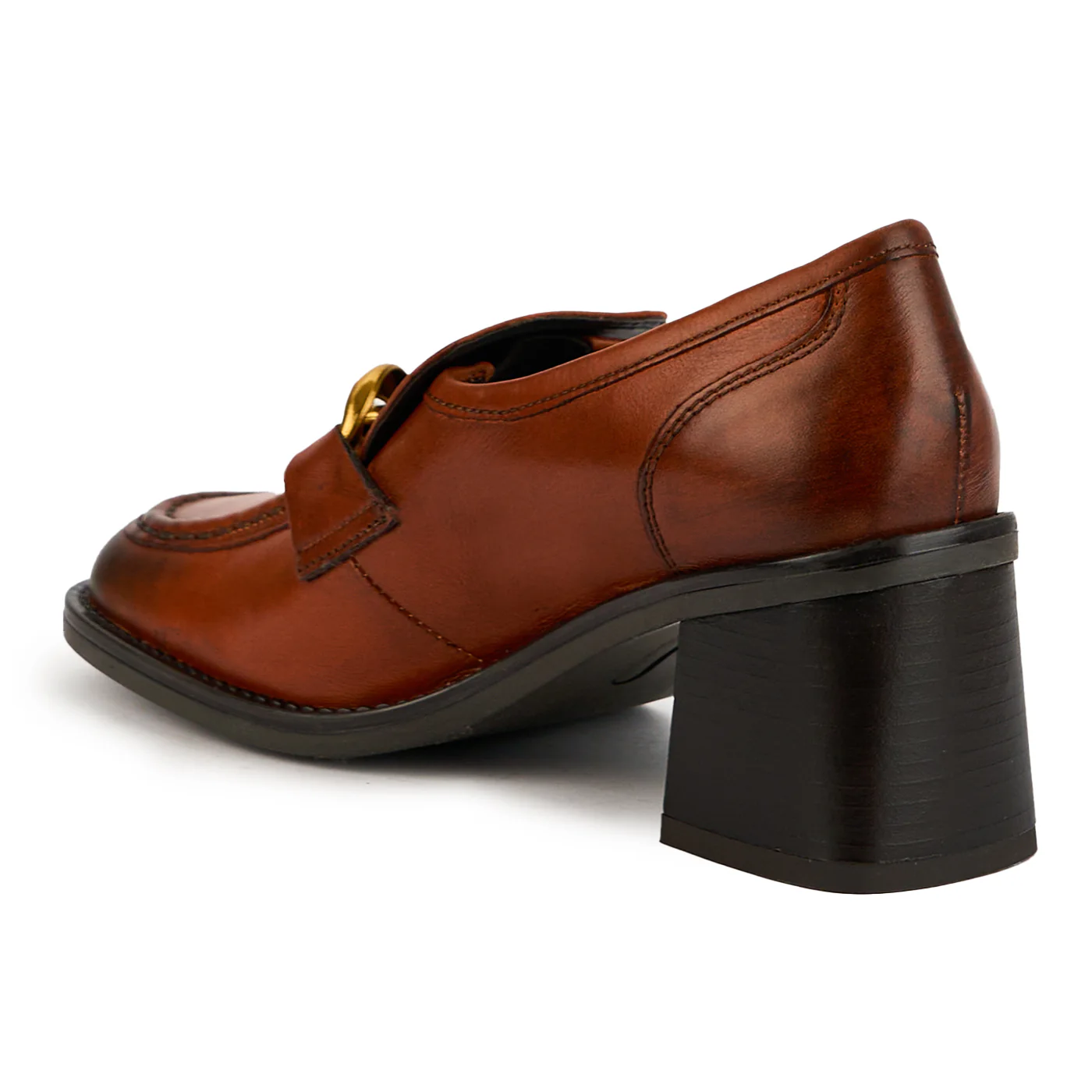 Pantofi dama din piele naturala maro cu toc gros 7 cm 14892 - Image 2