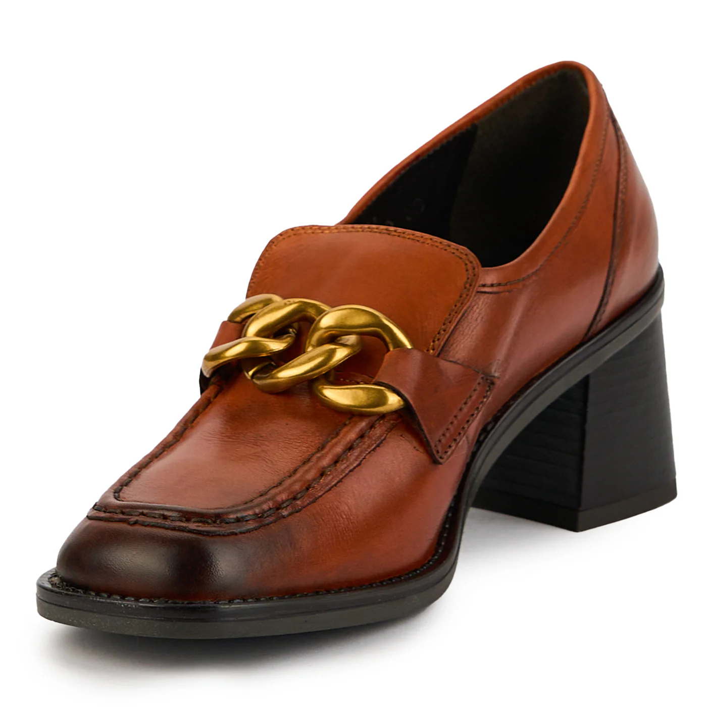 Pantofi dama din piele naturala maro cu toc gros 7 cm 14892 - Image 3