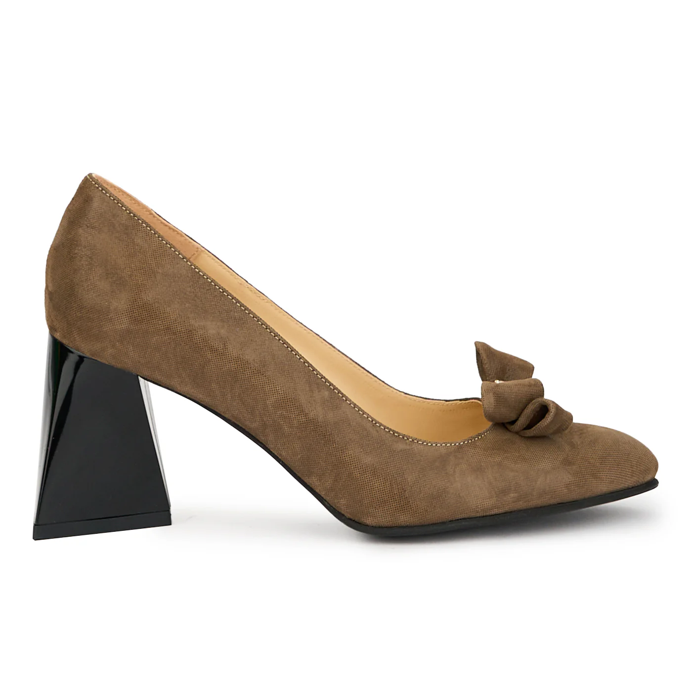 Pantofi dama din piele naturala maro cu toc gros 8 cm 14949
