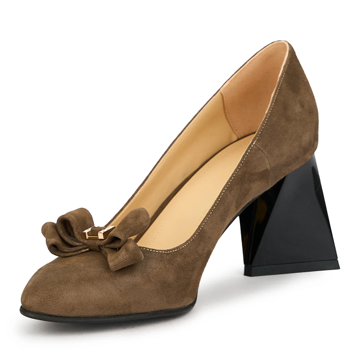 Pantofi dama din piele naturala maro cu toc gros 8 cm 14949 - Image 3