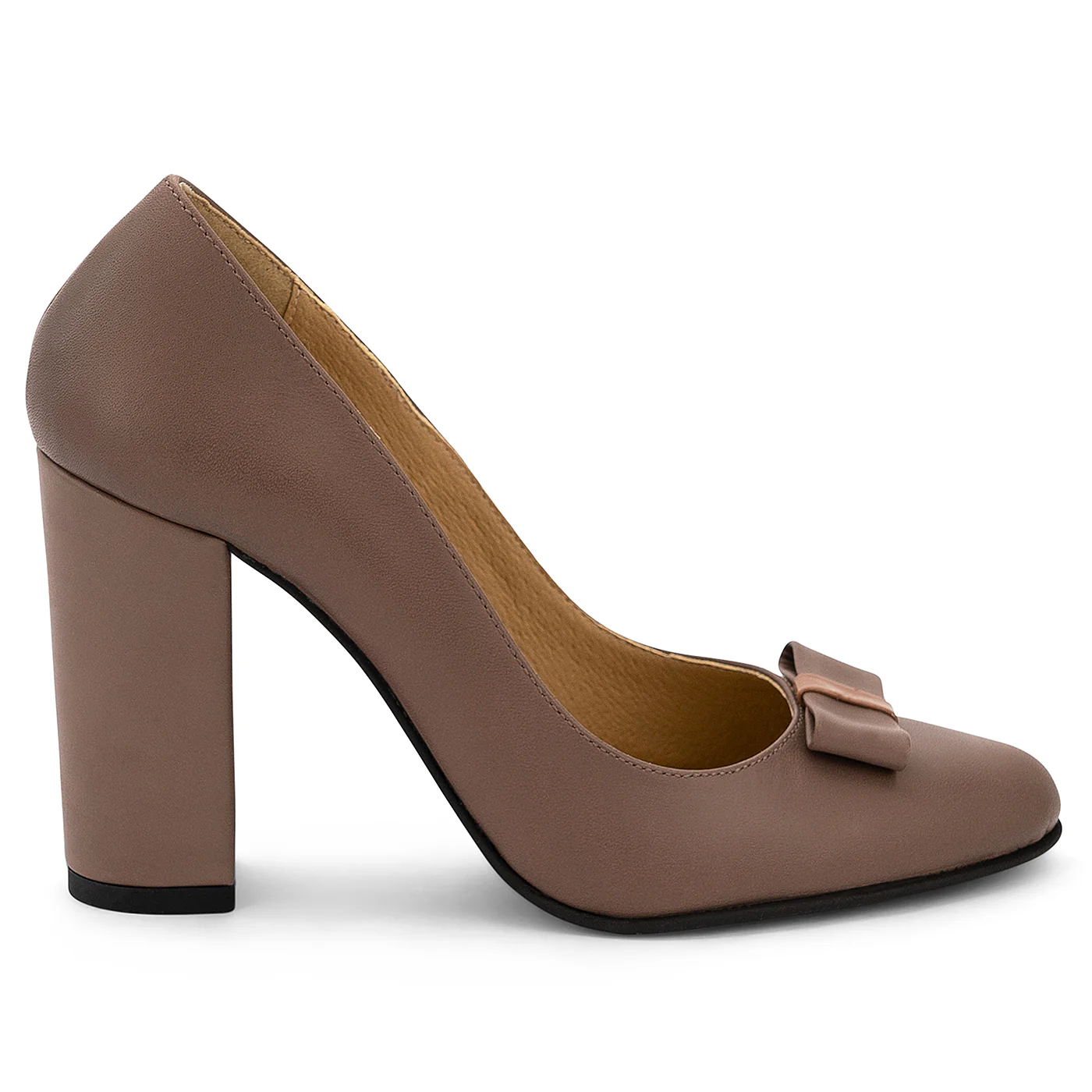 Pantofi dama din piele naturala maro cu toc gros 9.5 cm 14151