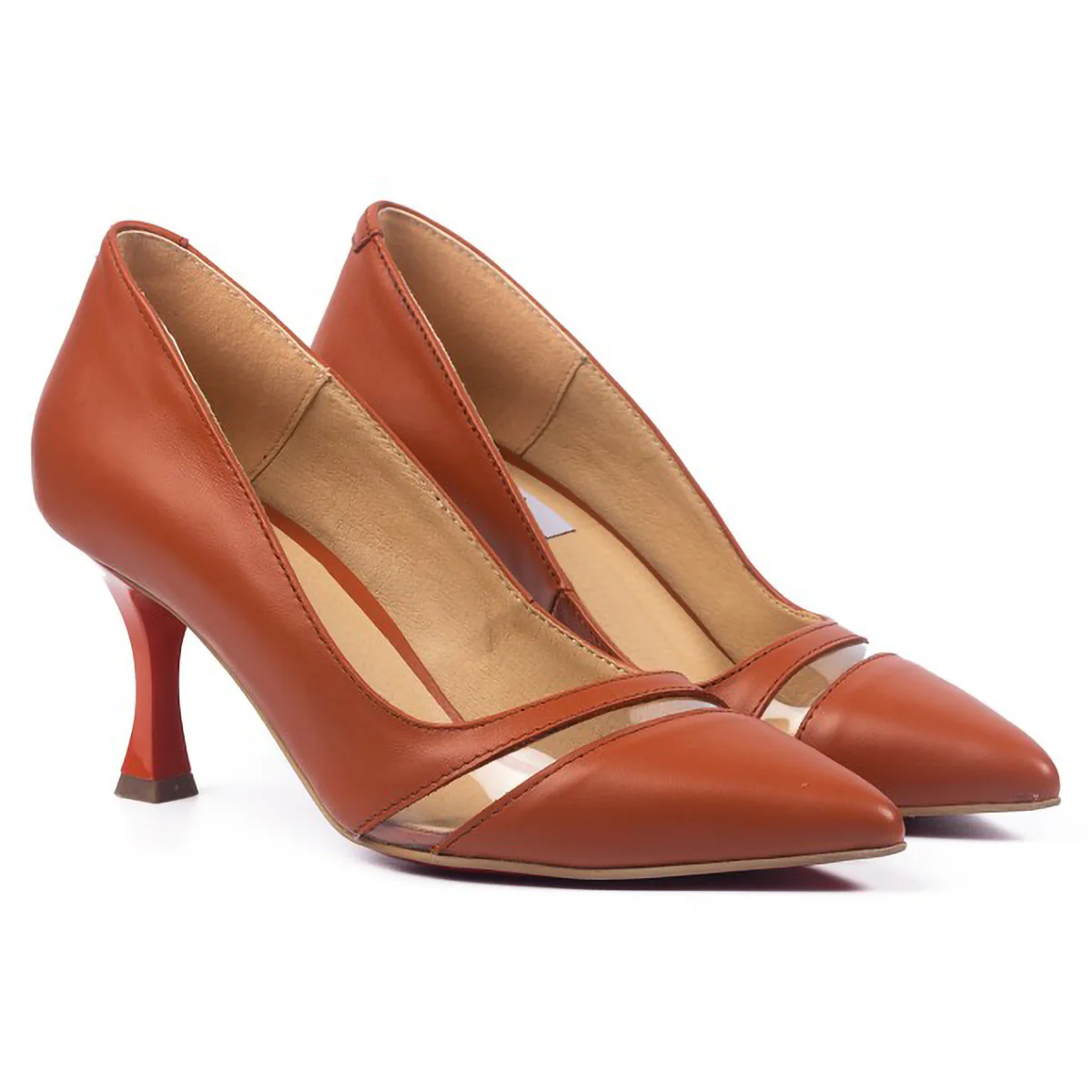 Pantofi dama din piele naturala maro cu toc subtire 7 cm 15784 - Image 3