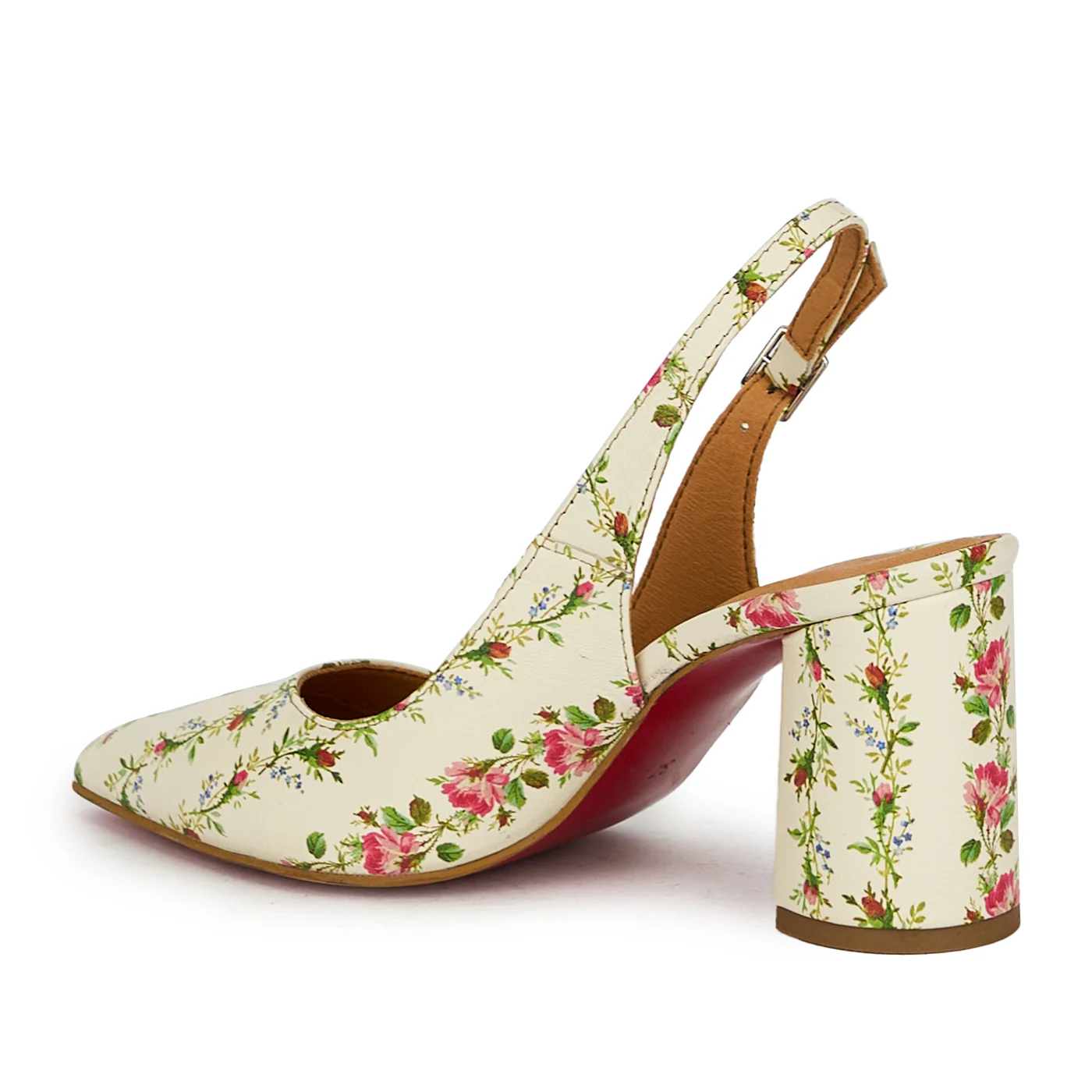 Pantofi dama din piele naturala, model inflorat cu toc gros 8 cm 17576 - Image 2