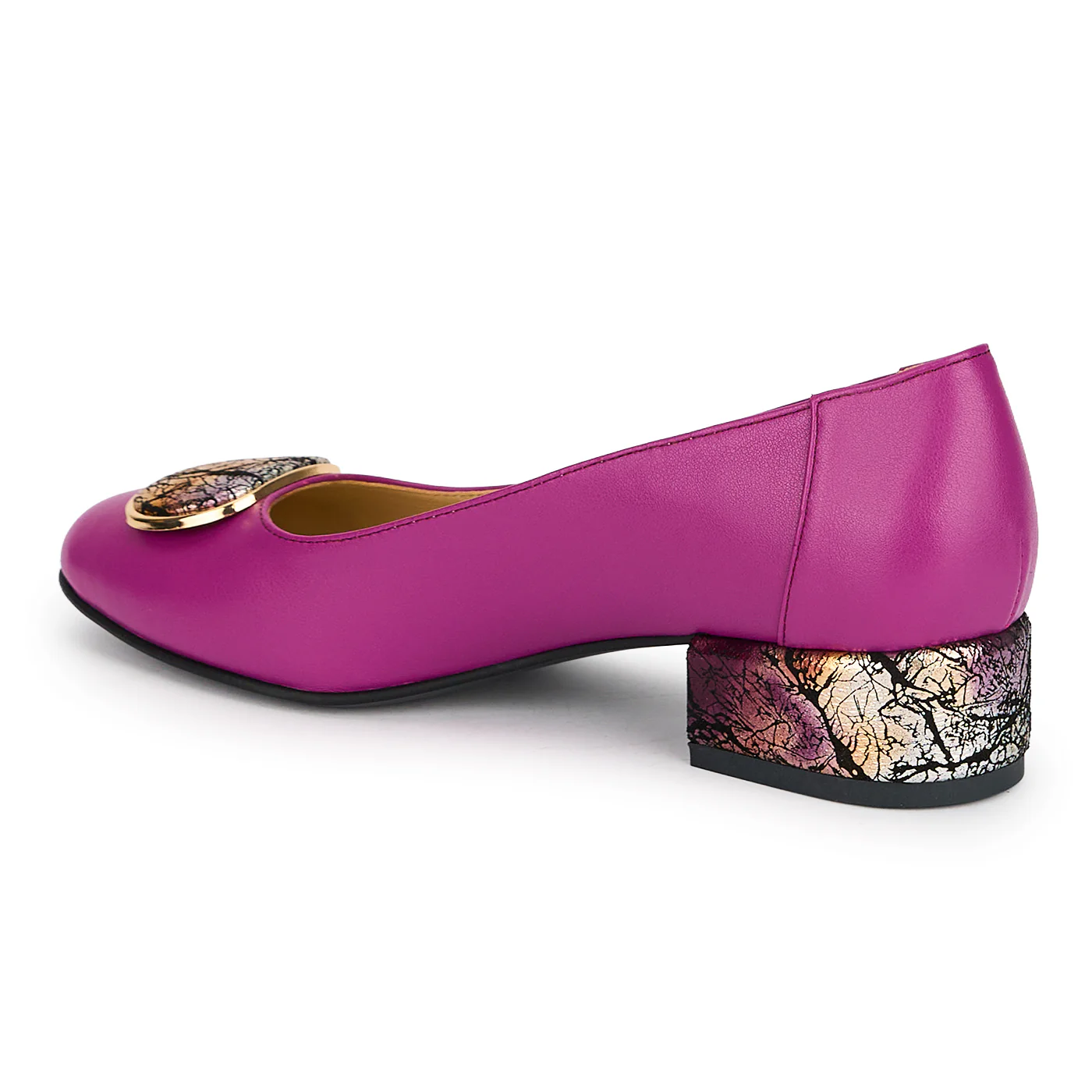 Pantofi dama din piele naturala mov cu toc gros 3.5 cm 19172 - Image 2