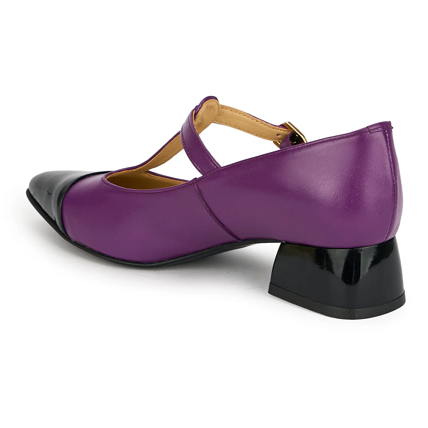 Pantofi dama din piele naturala mov cu toc gros 3.5 cm 19299 - Image 2