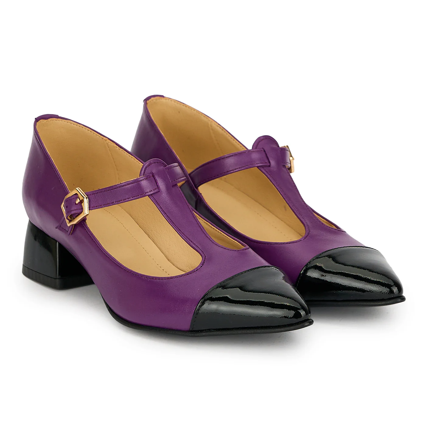 Pantofi dama din piele naturala mov cu toc gros 3.5 cm 19299 - Image 4