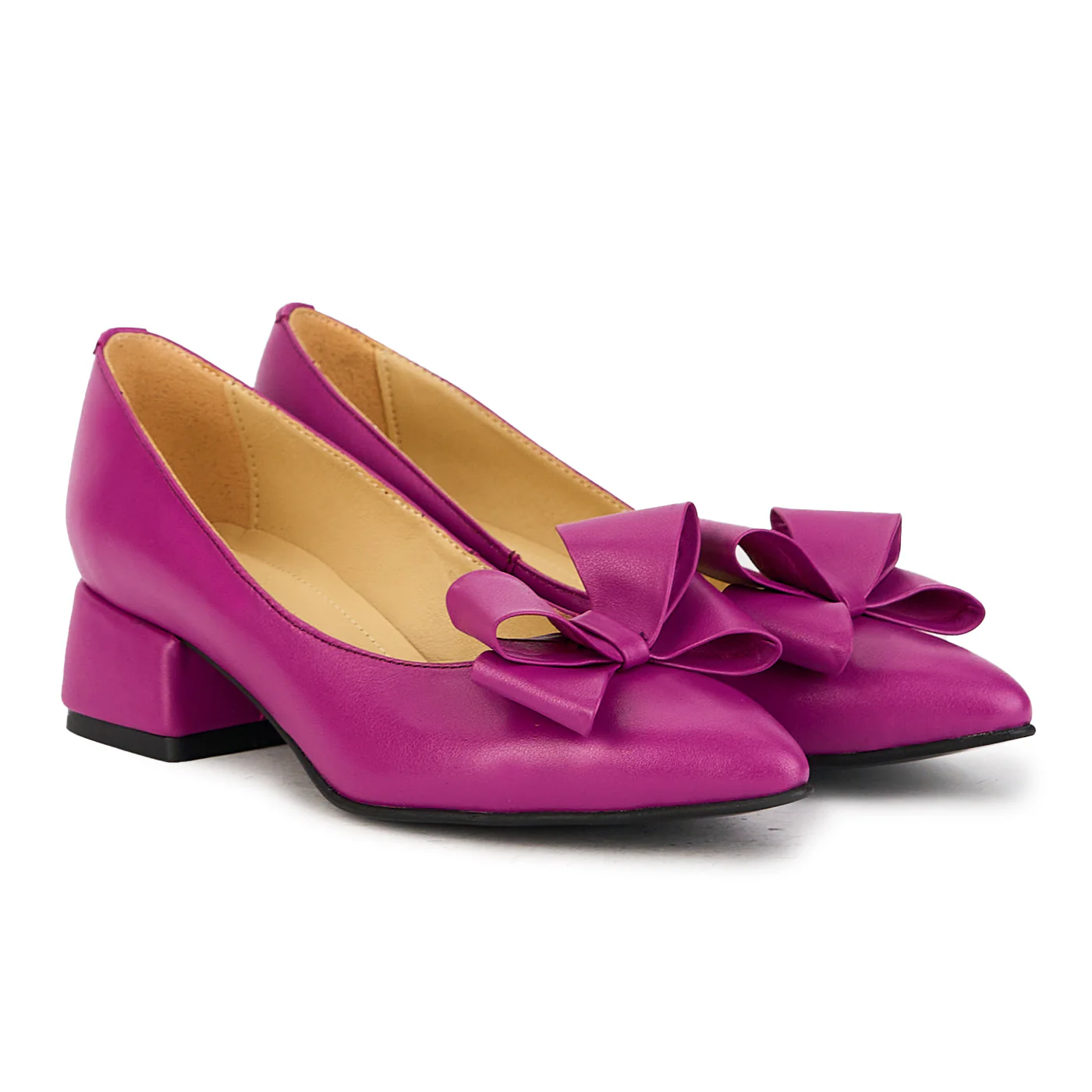 Pantofi dama din piele naturala mov cu toc gros 4 cm 17383 - Image 2
