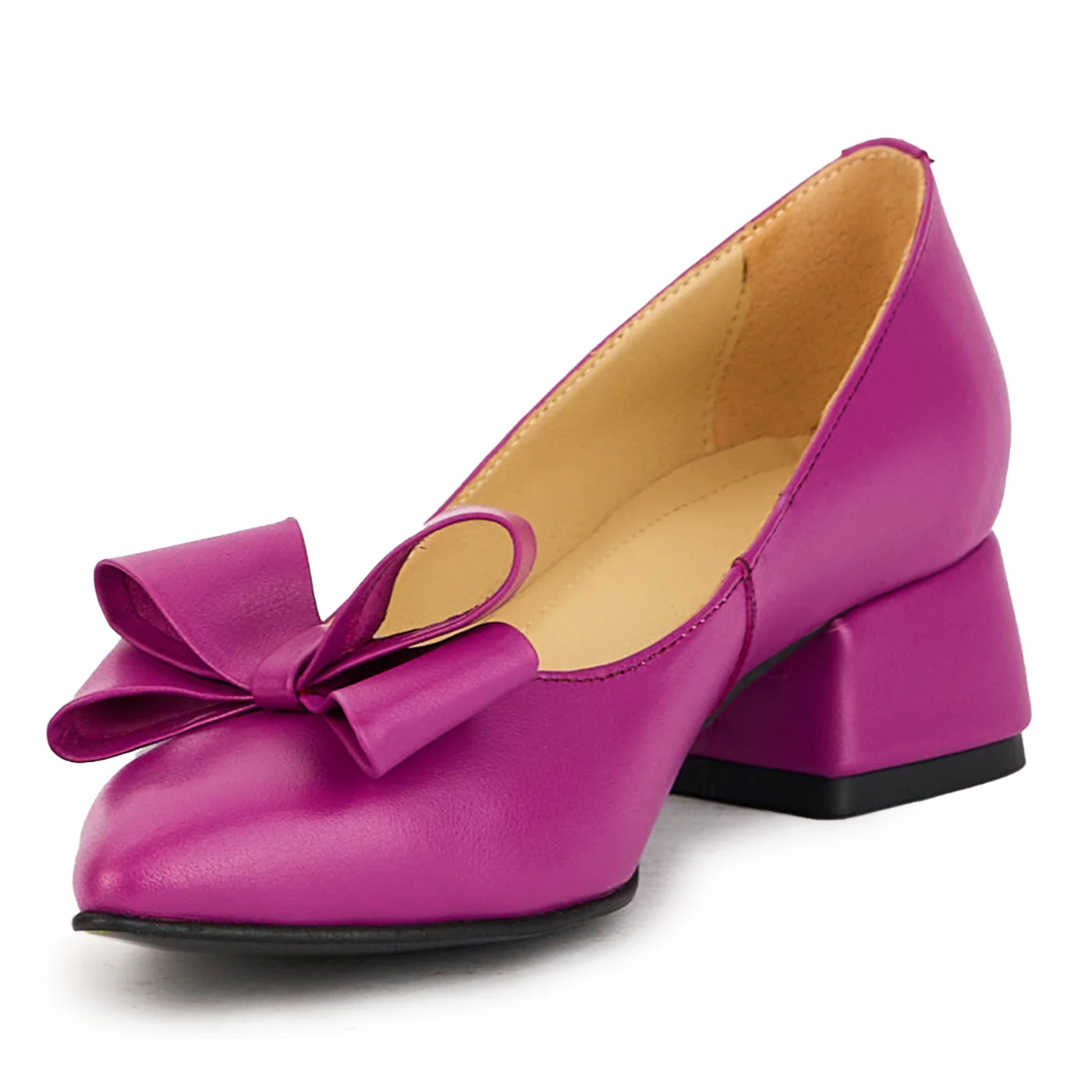 Pantofi dama din piele naturala mov cu toc gros 4 cm 17383 - Image 4