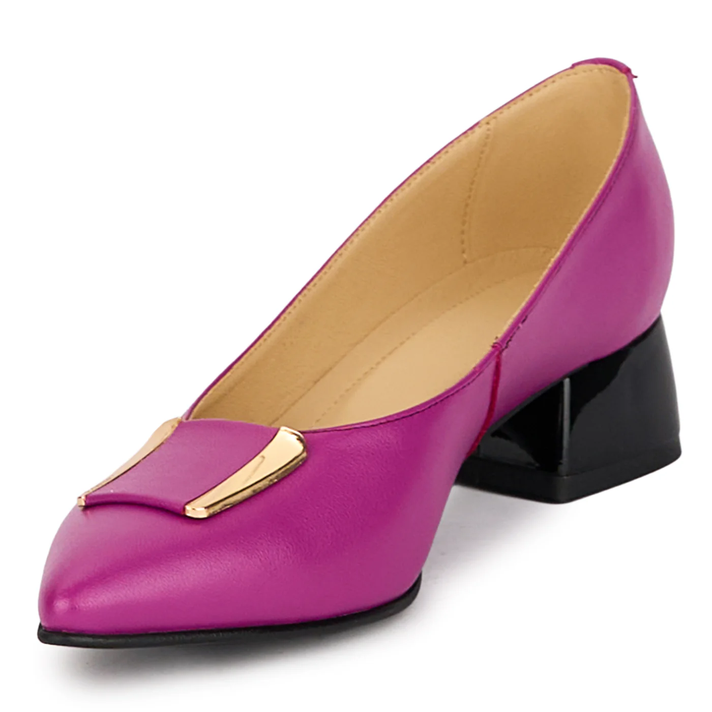 Pantofi dama din piele naturala mov cu toc gros 4 cm 18561 - Image 3