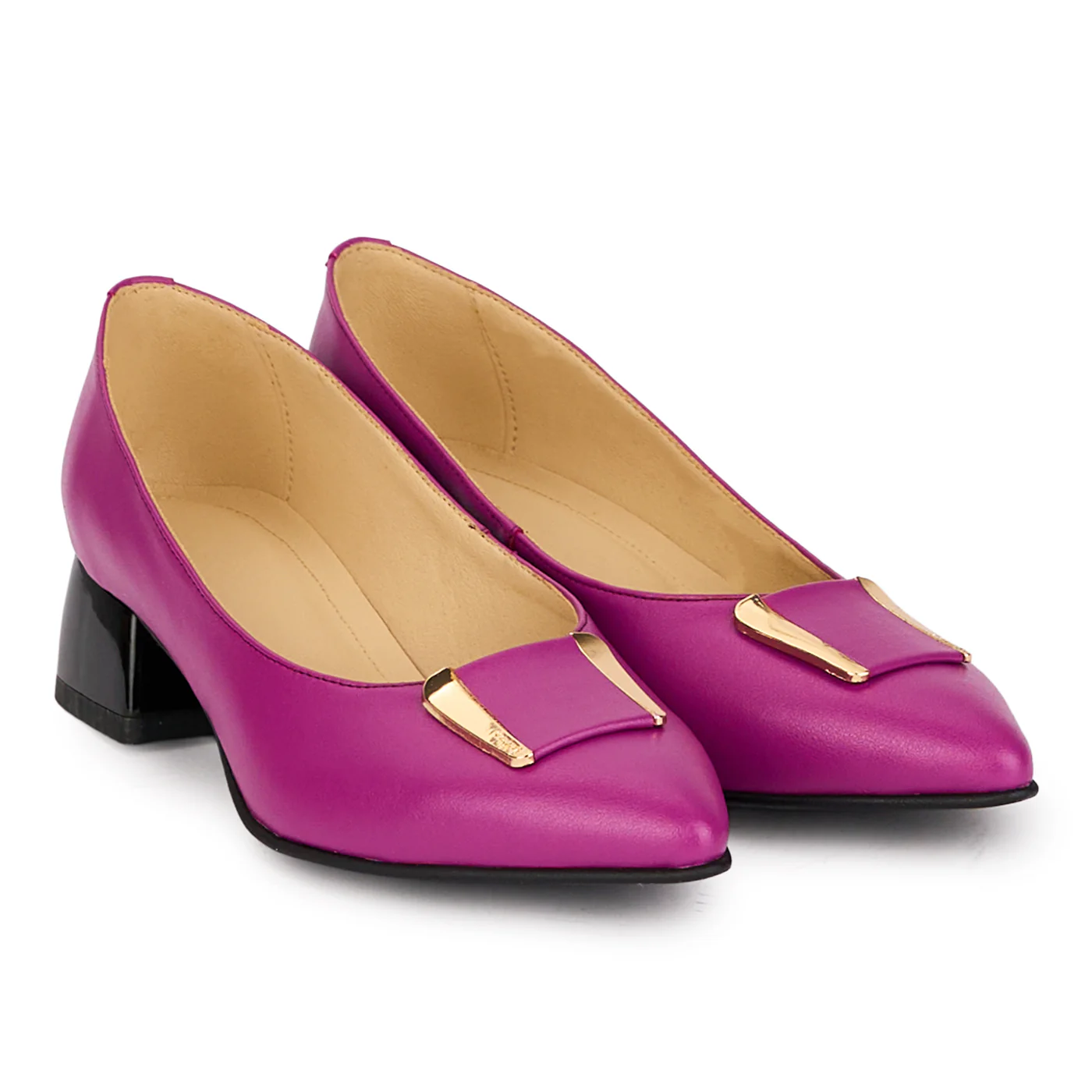 Pantofi dama din piele naturala mov cu toc gros 4 cm 18561 - Image 4