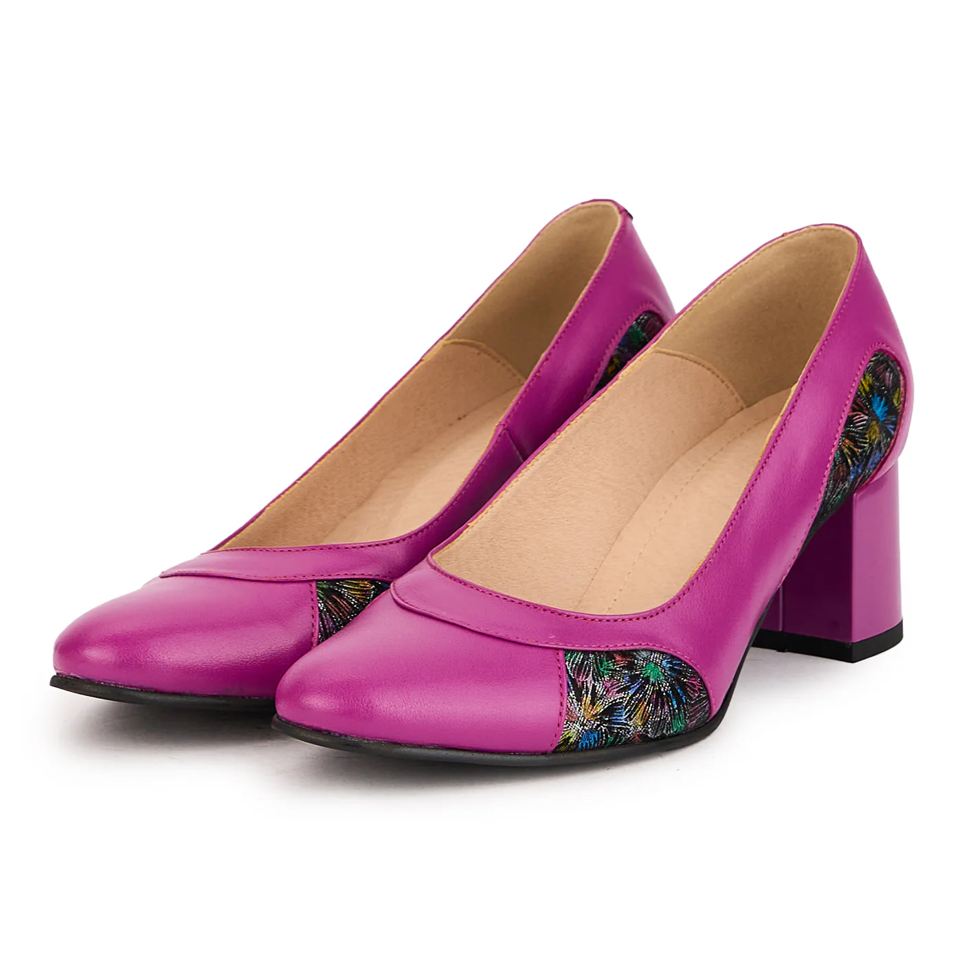Pantofi dama din piele naturala mov cu toc gros 5.5 cm 16608 - Image 3