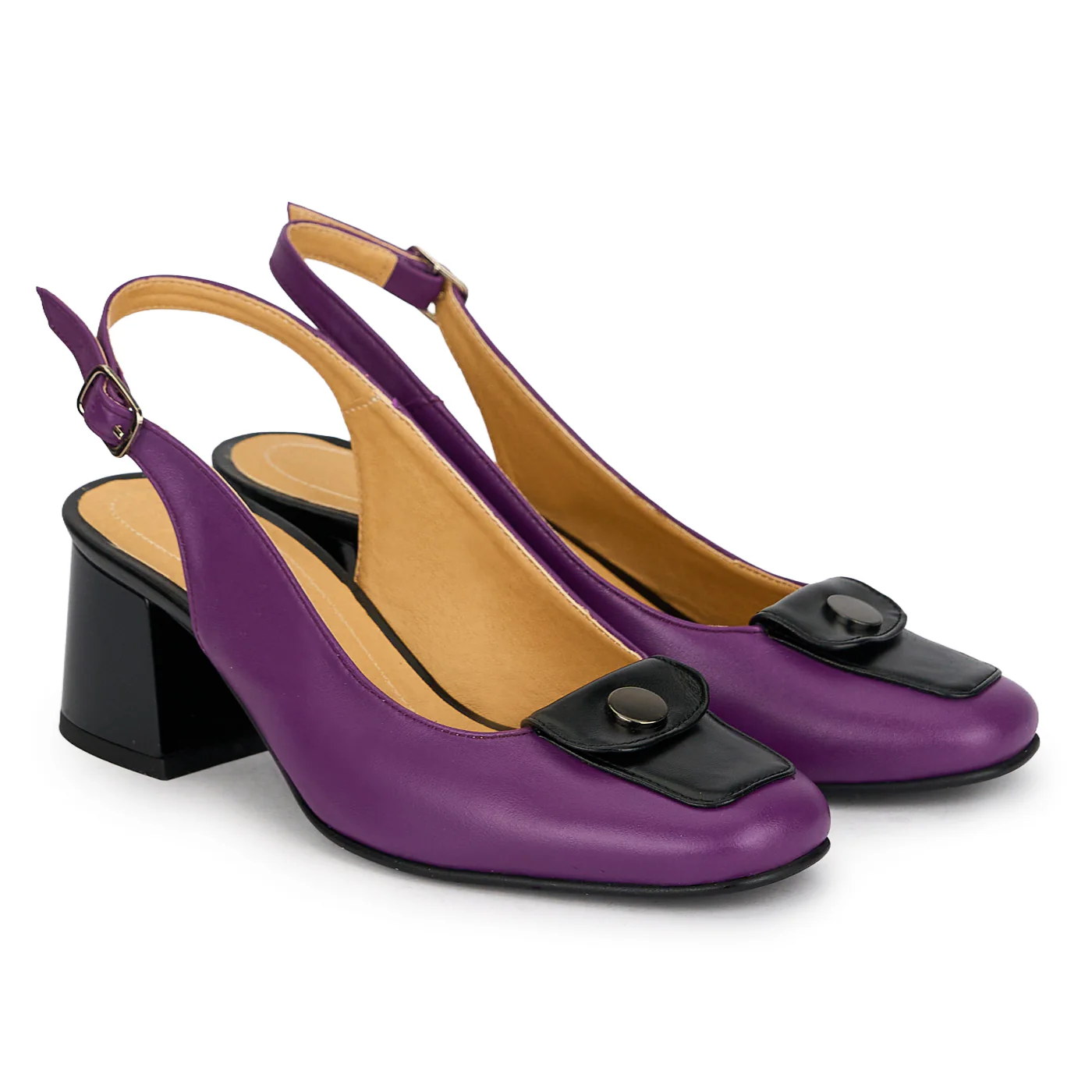 Pantofi dama din piele naturala mov cu toc gros 5.5 cm 19843 - Image 4