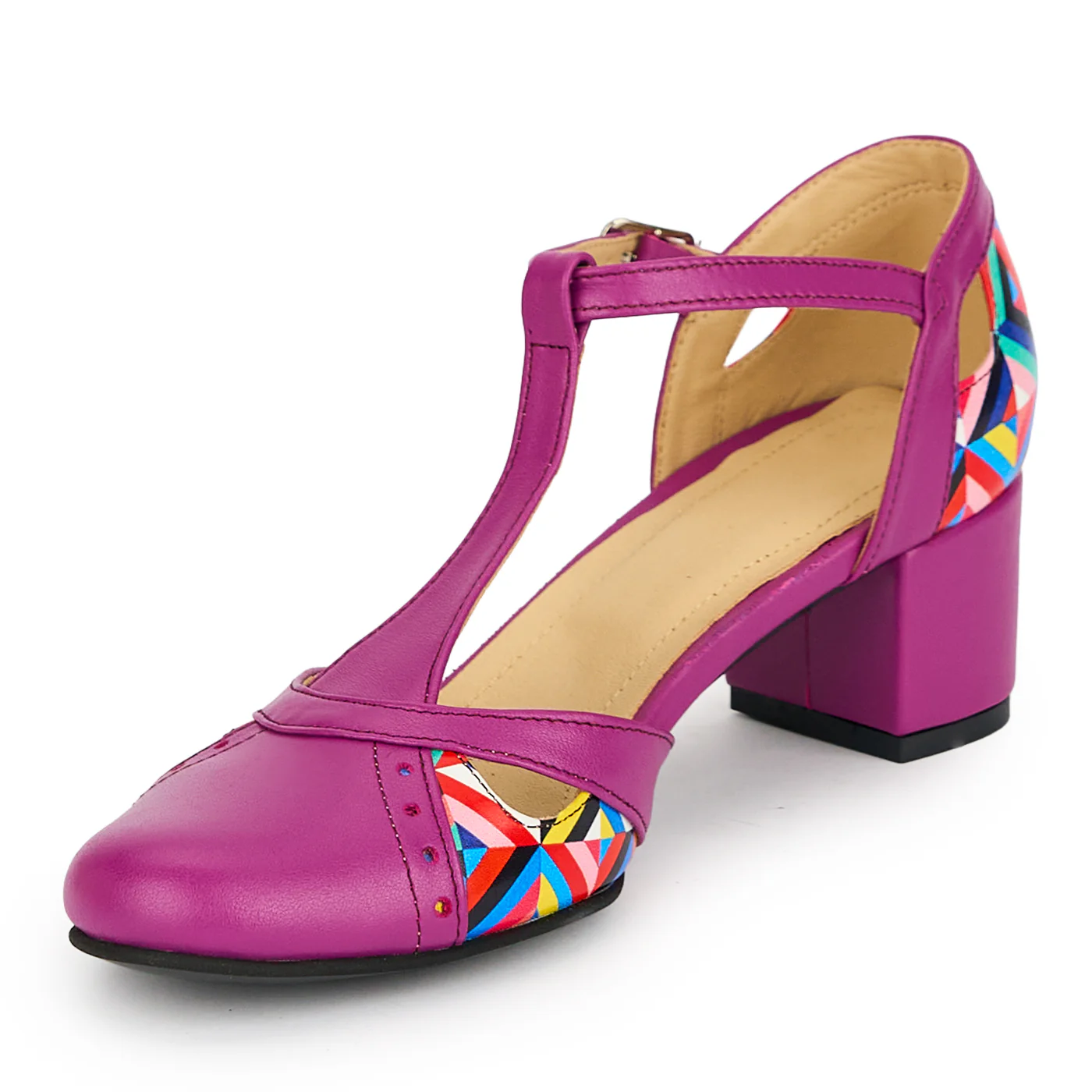 Pantofi dama din piele naturala mov cu toc gros 5 cm 19306 - Image 3