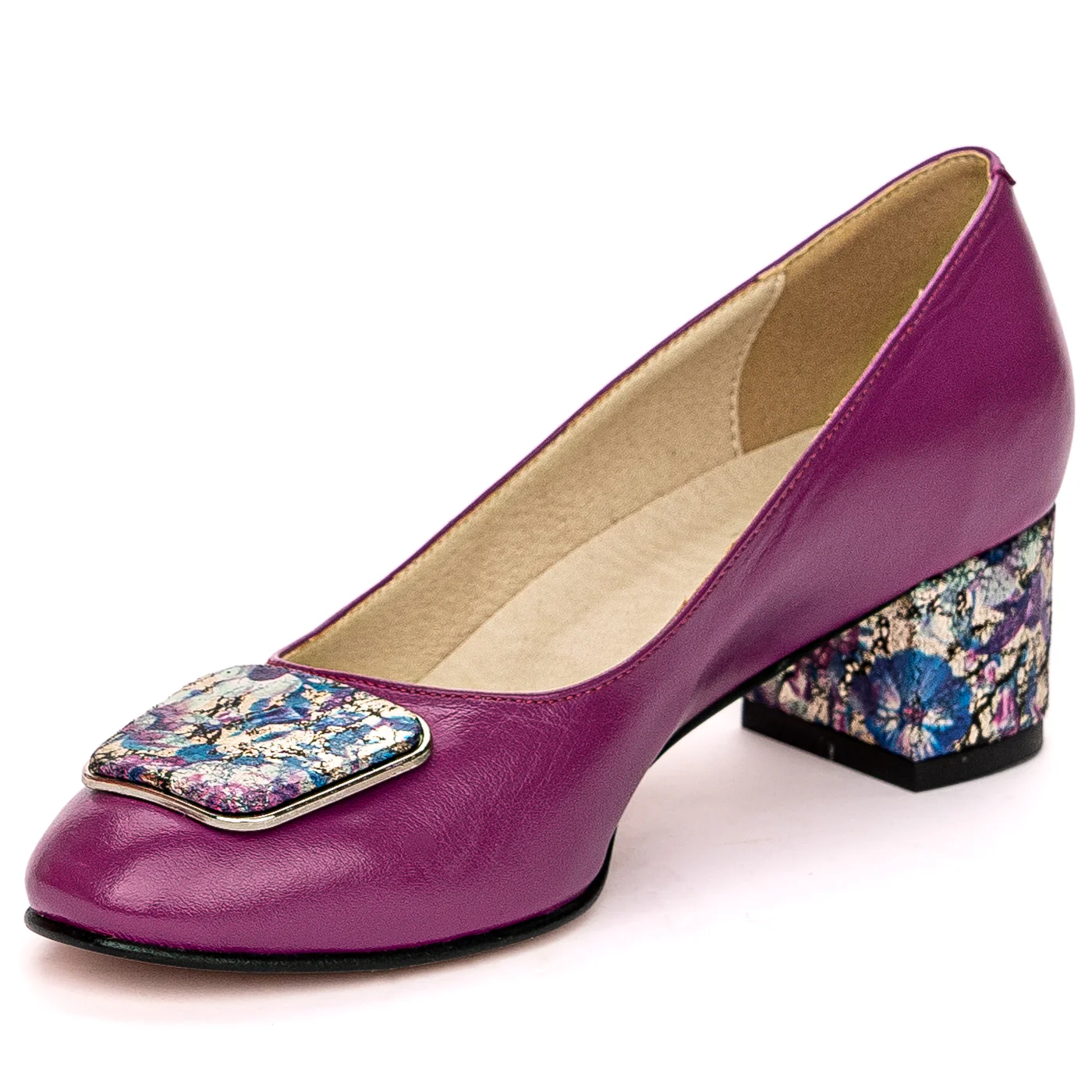 Pantofi dama din piele naturala mov cu toc gros 5cm 13647 - Image 3