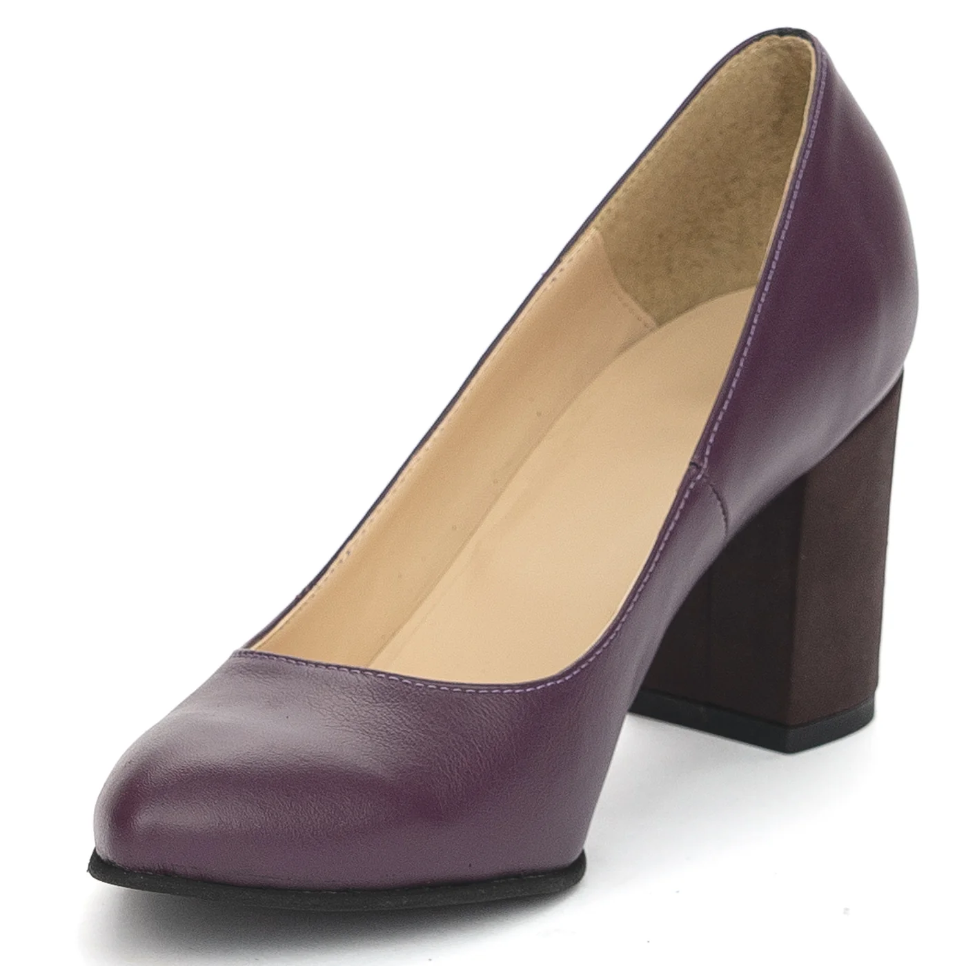 Pantofi dama din piele naturala mov cu toc gros 7.5 cm 13902 - Image 3