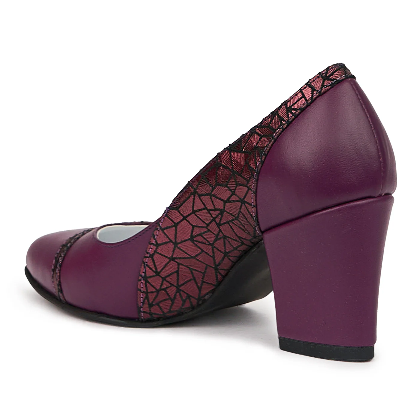 Pantofi dama din piele naturala mov cu toc gros 7.5 cm 14374 - Image 2