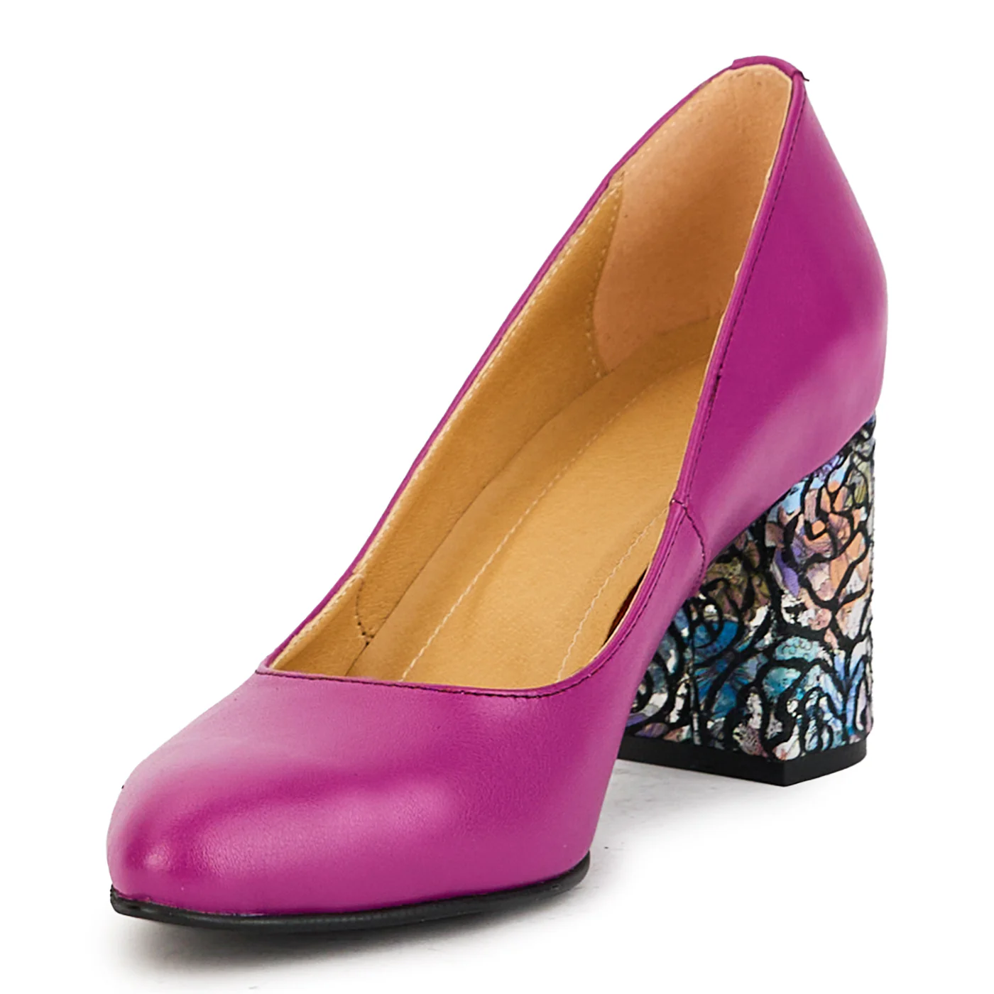 Pantofi dama din piele naturala mov cu toc gros 7.5 cm 17384 - Image 3