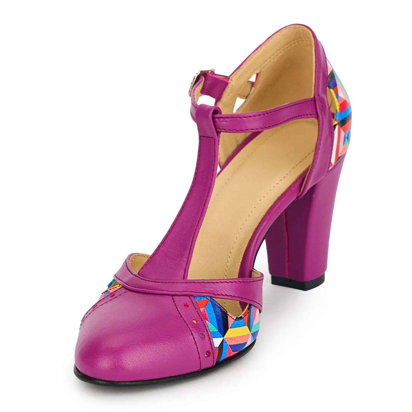 Pantofi dama din piele naturala mov cu toc gros 7.5 cm 19305 - Image 3