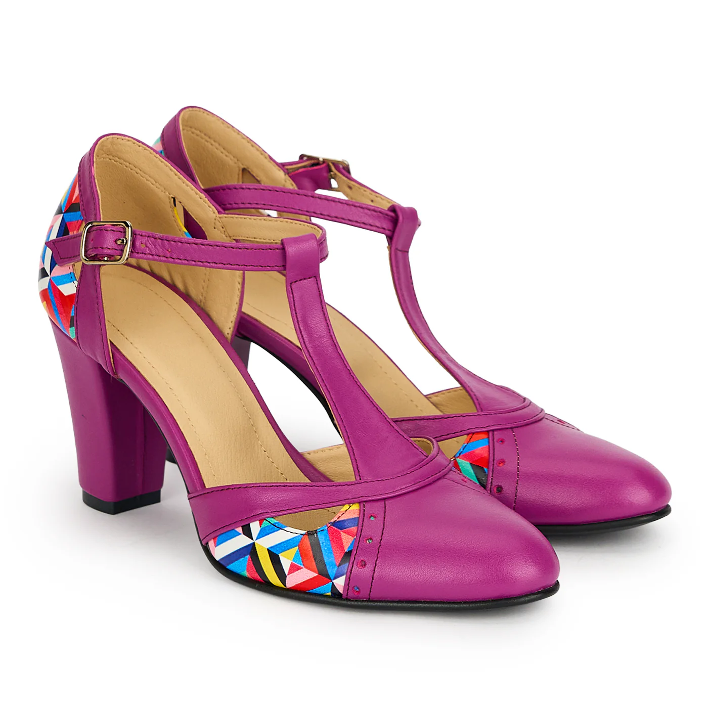Pantofi dama din piele naturala mov cu toc gros 7.5 cm 19305 - Image 4