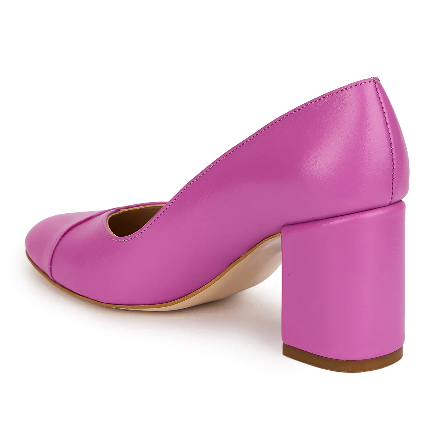 Pantofi damă din piele naturală mov cu toc gros 7.5 cm 19576 - Image 2