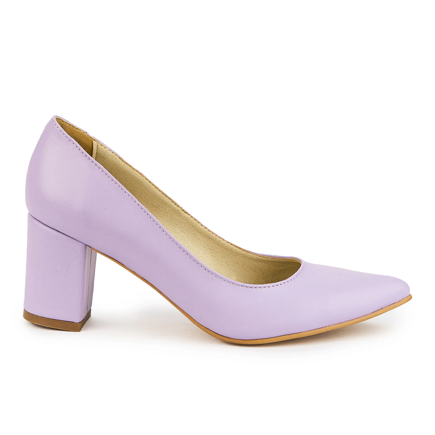 Pantofi dama din piele naturala mov cu toc gros 7 cm 14880