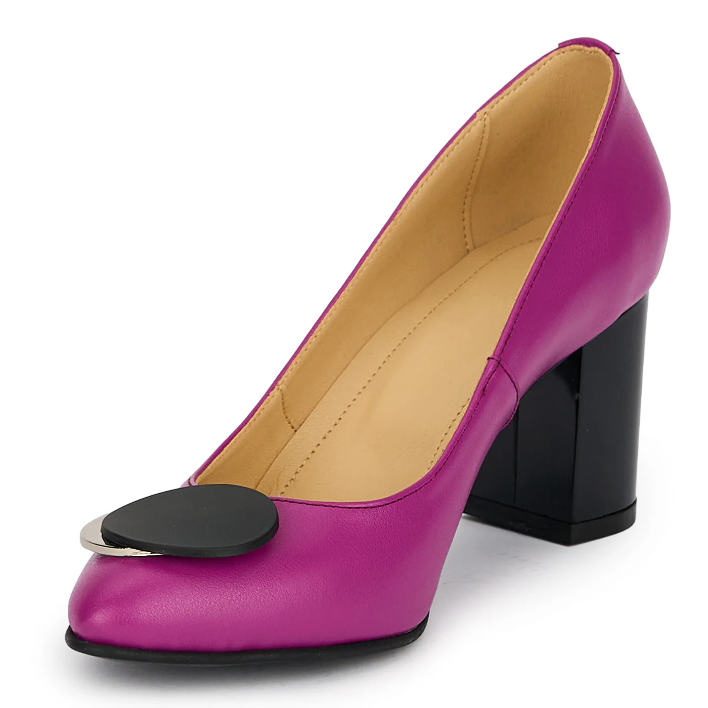 Pantofi dama din piele naturala mov cu toc gros 7 cm 19176 - Image 3