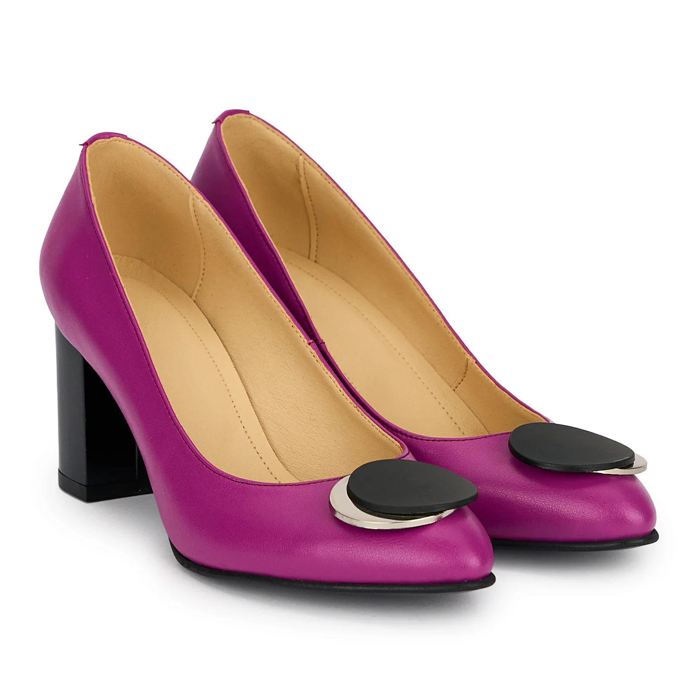 Pantofi dama din piele naturala mov cu toc gros 7 cm 19176 - Image 4