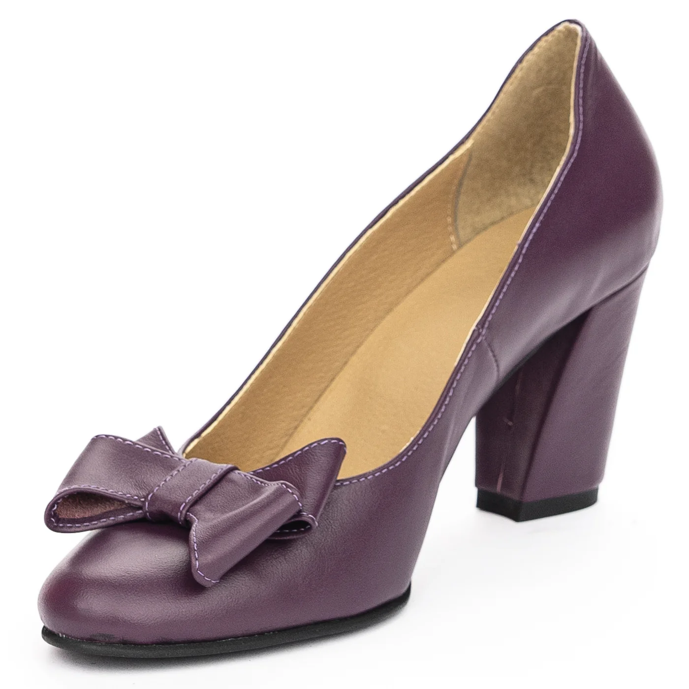 Pantofi dama din piele naturala mov cu toc gros 8 cm 13944 - Image 3