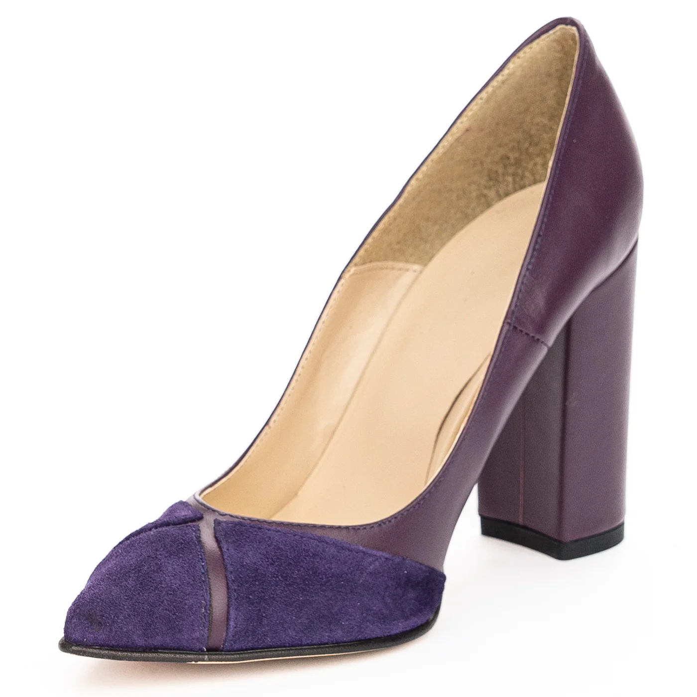 Pantofi dama din piele naturala mov cu toc gros 9.5 cm 13939 - Image 3
