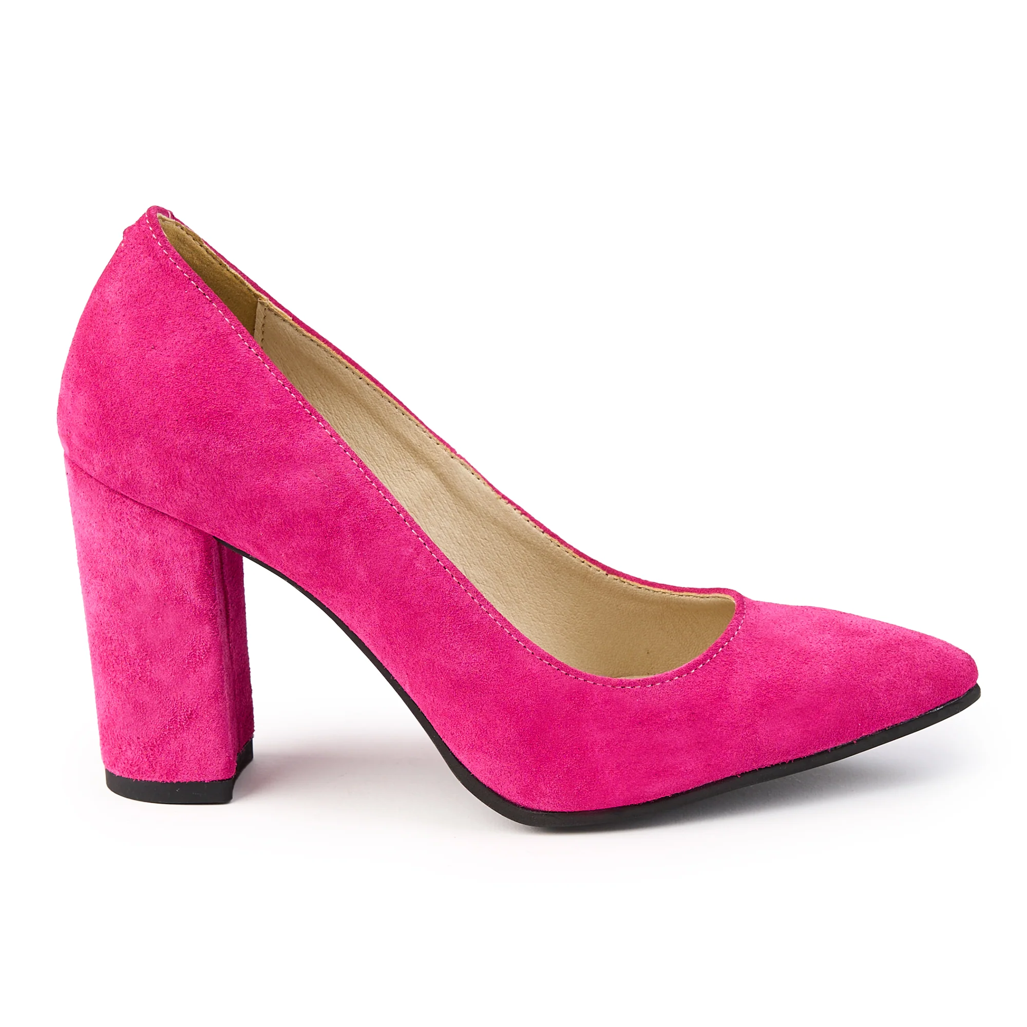 Pantofi dama din piele naturala mov cu toc gros 9 cm 14829