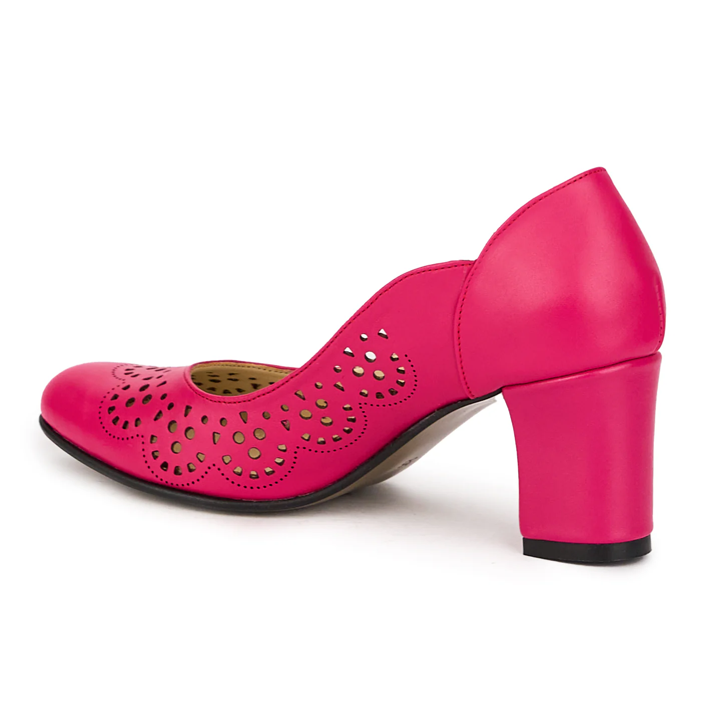 Pantofi dama din piele naturala mov-fucsia cu toc gros 4 cm 16073 - Image 2