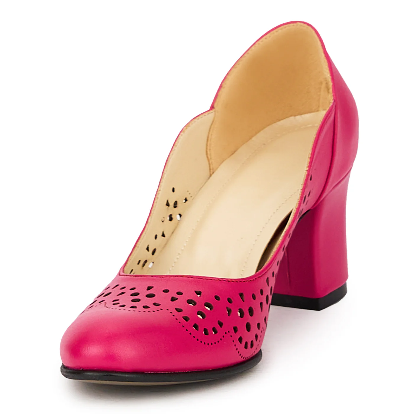 Pantofi dama din piele naturala mov-fucsia cu toc gros 4 cm 16073 - Image 3