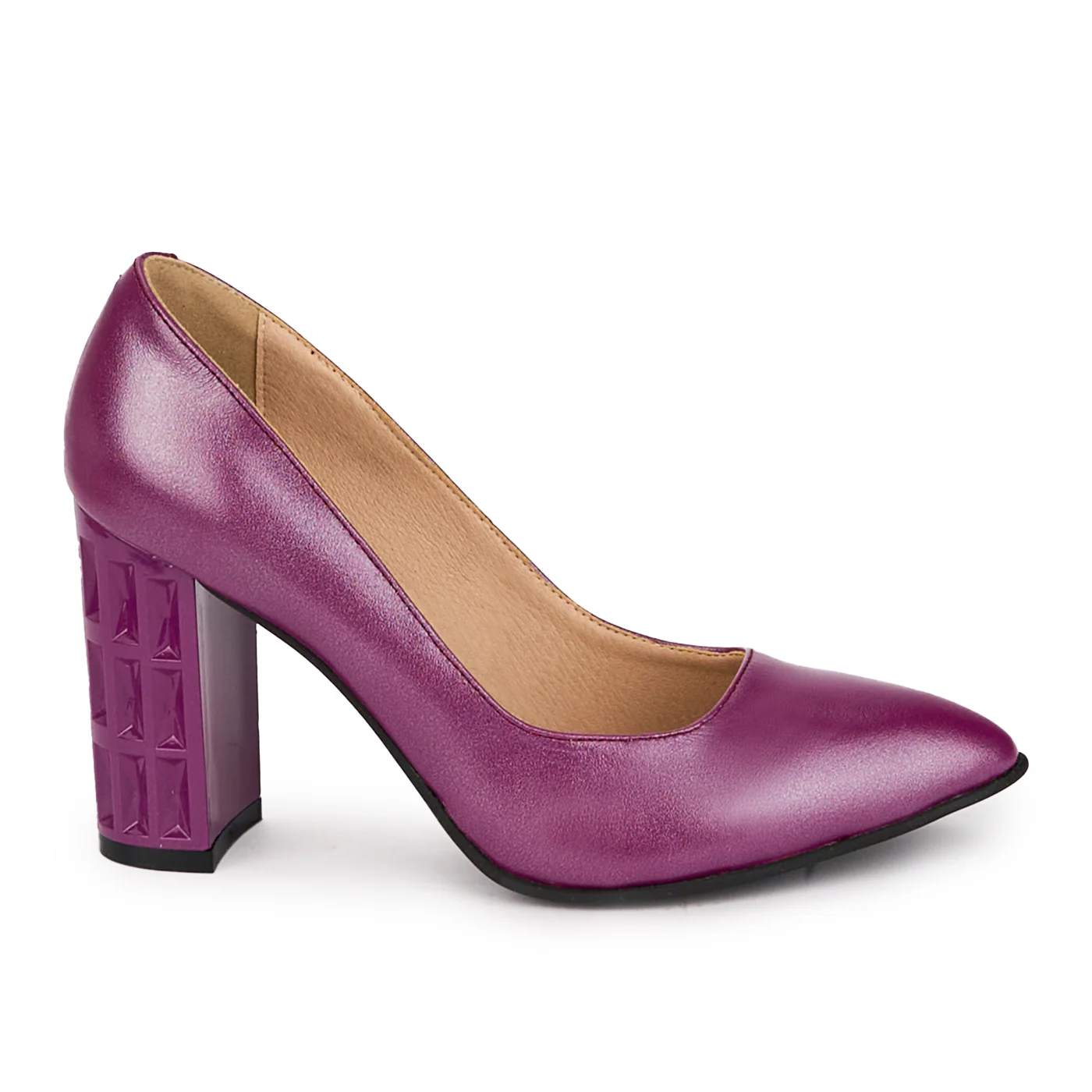 Pantofi dama din piele naturala mov sidef cu toc gros 9 cm 18323