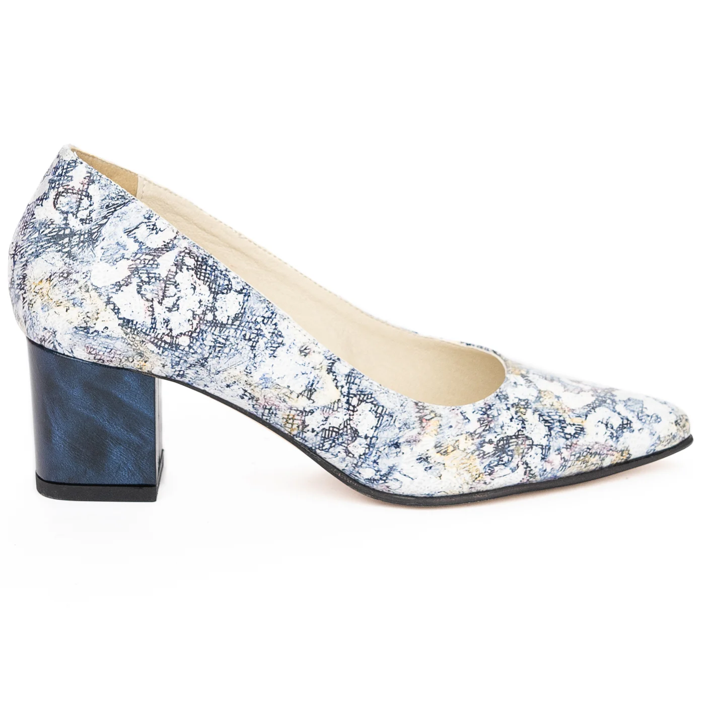 Pantofi dama din piele naturala multicolor cu toc gros 6 cm 13941