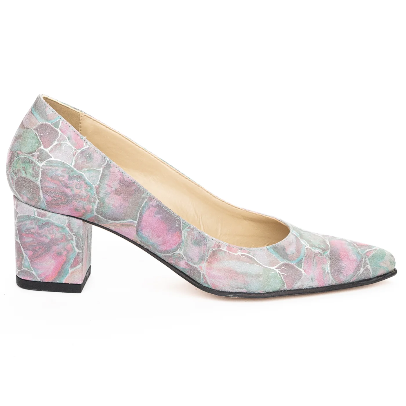 Pantofi dama din piele naturala multicolor cu toc gros 6 cm 13949