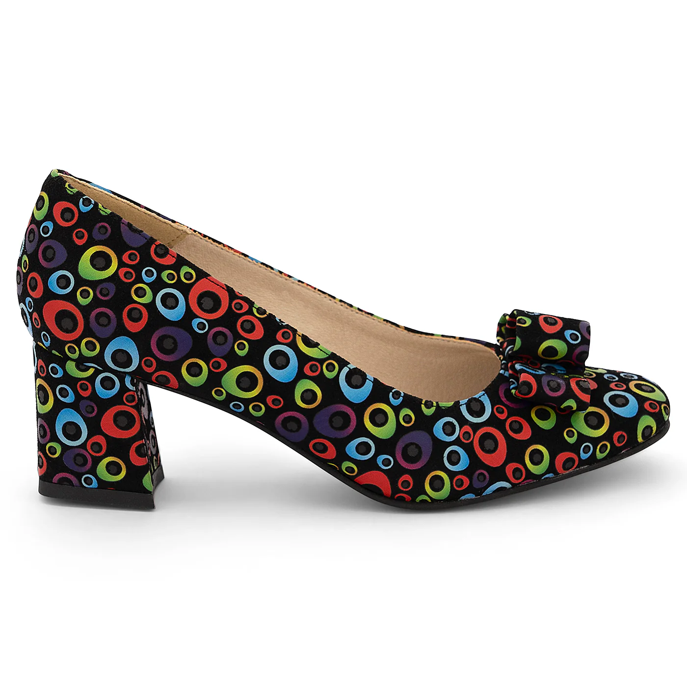 Pantofi dama din piele naturala multicolor cu toc gros 6 cm 14184