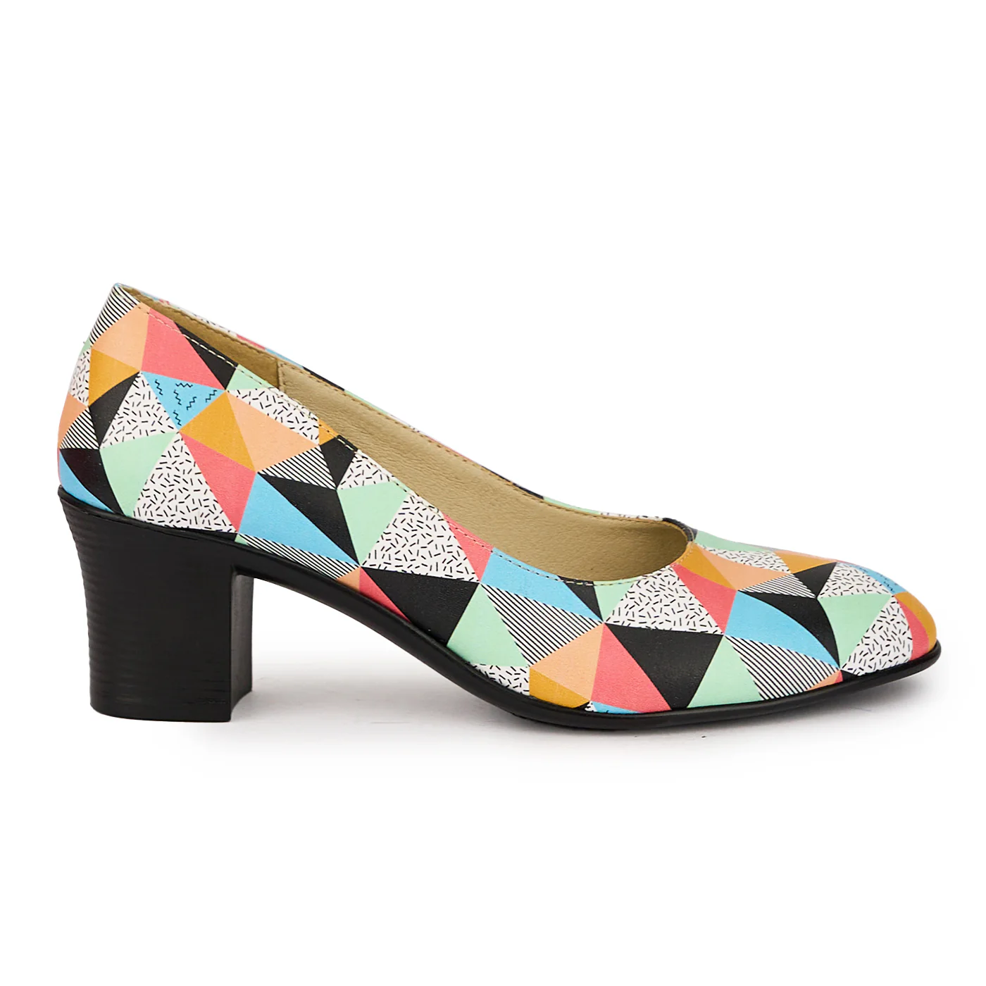Pantofi dama din piele naturala multicolor cu toc gros 6 cm 15958