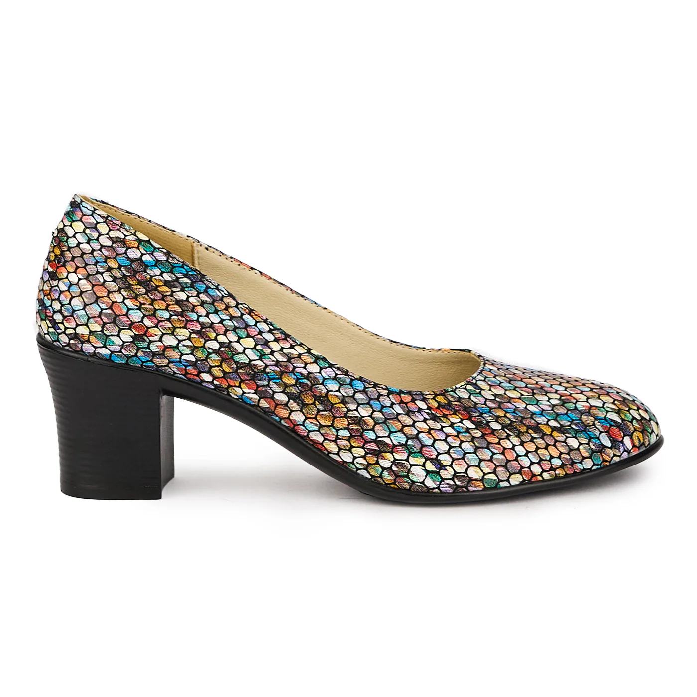 Pantofi dama din piele naturala multicolor cu toc gros 6 cm 15997